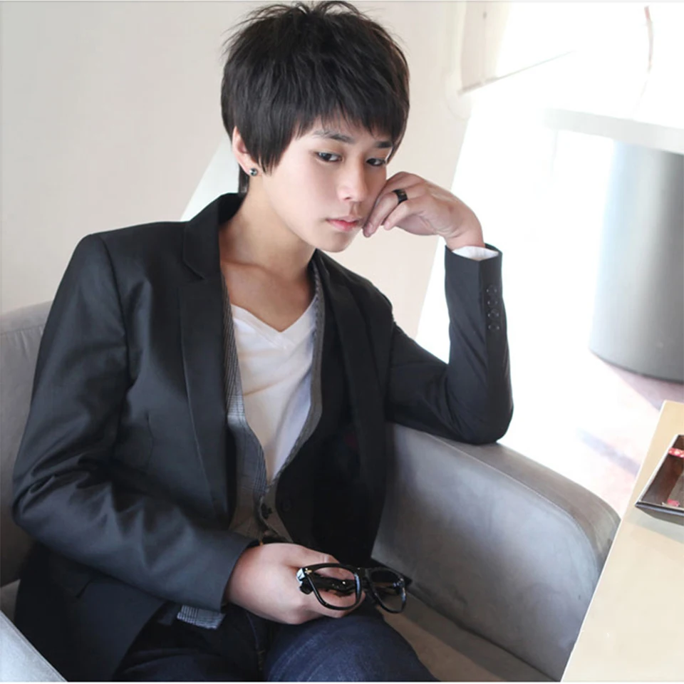 MEIFAN короткие прямые пушистые Сменные синтетические парики с челкой для мужчин