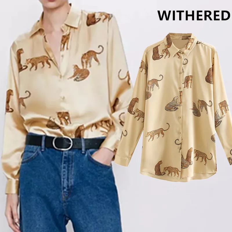 Увядшая женская блузка в английском стиле с леопардовым принтом blusas mujer de moda кимоно рубашка женские топы и блузки размера плюс