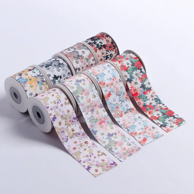Floarl Print On Both Sides Ribbon 25mm 40mm Hat Hair Band Bouquet Wrapping Crafts Materials Flower Japanese Pattern Character