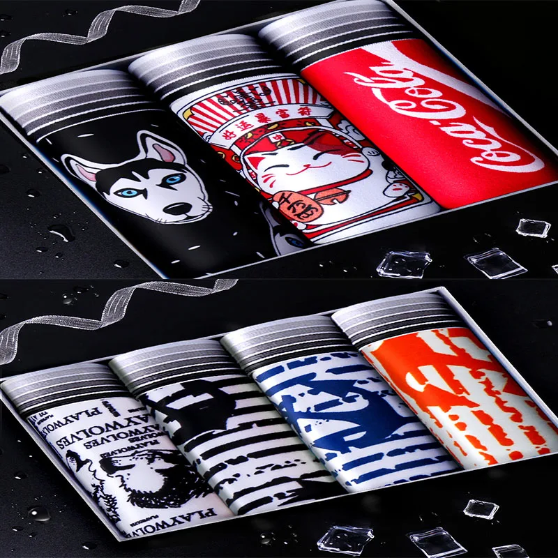 

7pcs Men Underpants Cartoons Mens Boxer Underwear Teenage Panties Combination Homme Breathbale Knickers Cute Soft Shorts