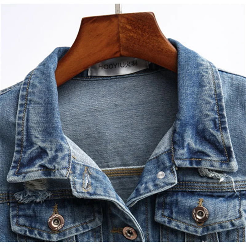 

2020 Spring Autumn New Denim Jacket Women's Long Sleeve Korean Jacket Short Slim Ripped Hole Jacket Large Size 162