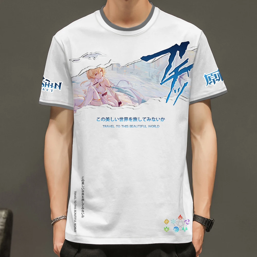 

2021 аниме одежда Genshin Impact Game, футболка с круглым вырезом, унисекс, женский, детский, повседневный Мягкий Топ азиатского размера с короткими ру...