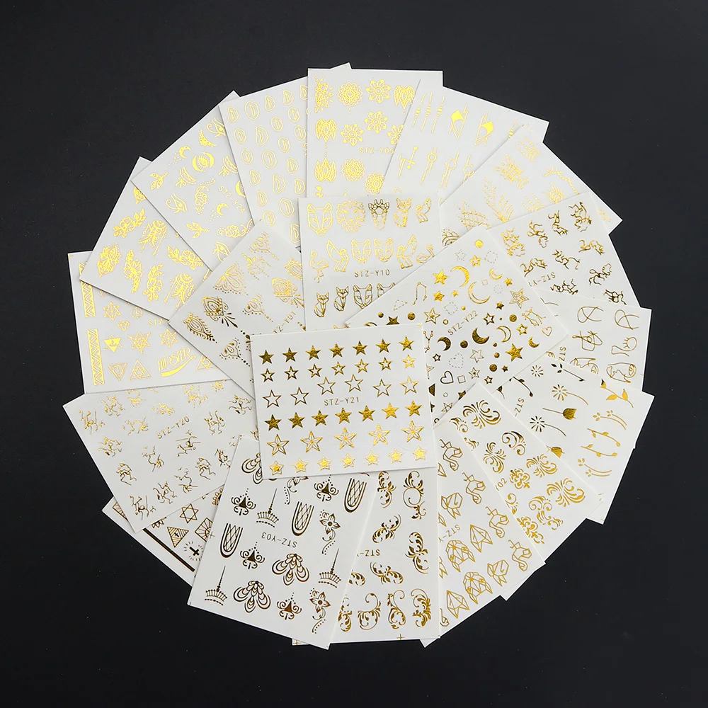 20pcs Geometric Nail Stickers Gold Triangle Star Slider Nail Art Sticker Set Water Decals Manicure Decorations Foils TRSTZ-YY20