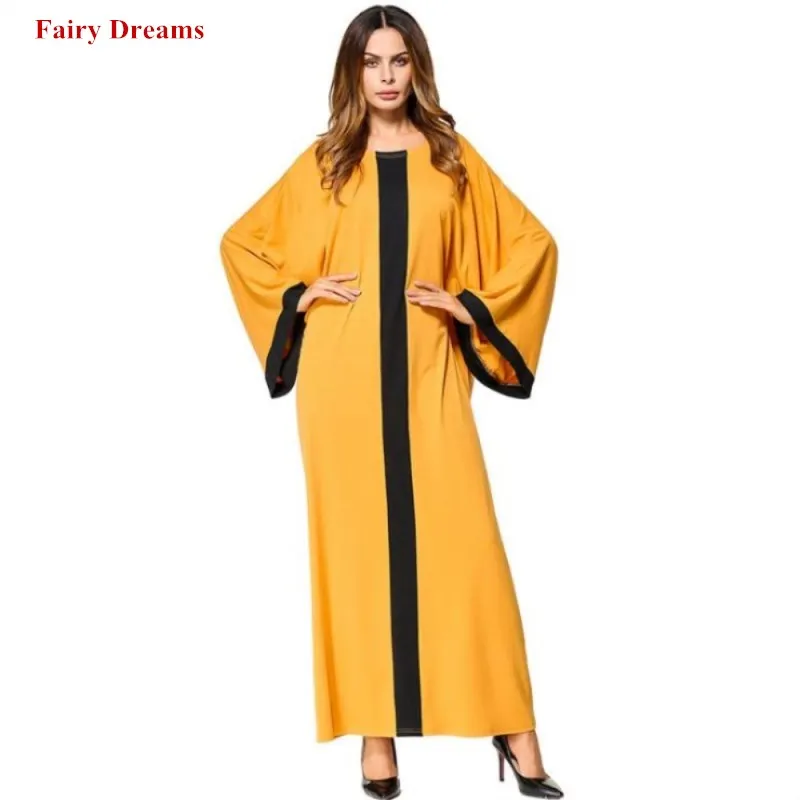 Арабское платье мусульманская Abaya Дубай с длинным рукавом желтая футболка