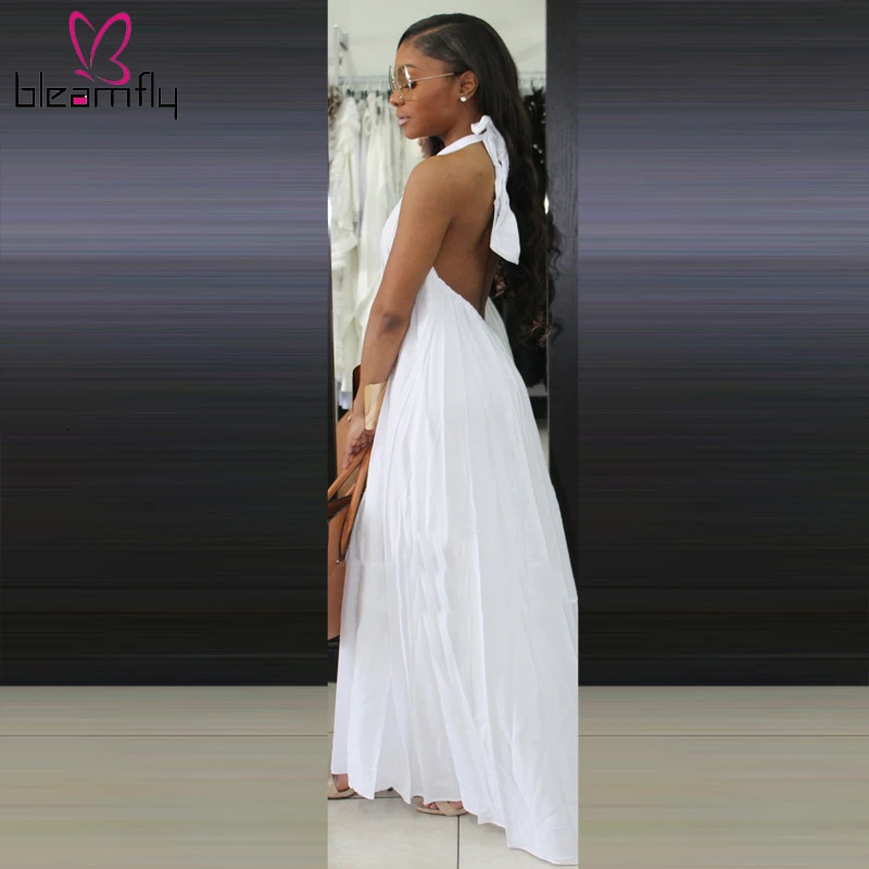 Однотонное женское Шифоновое Платье макси с лямкой на шее сексуальное шнуровке