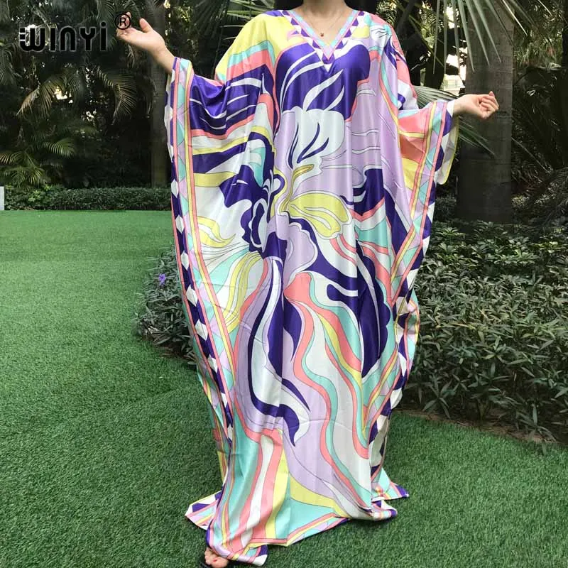 Женское эластичное шелковое платье элегантное богемное до пола с рукавами