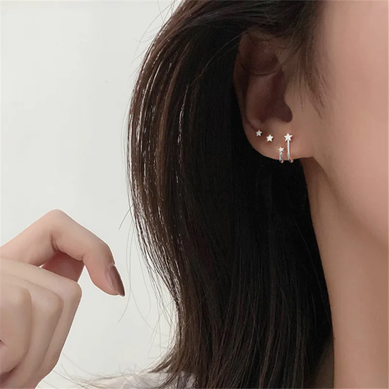

Fashion Simple 925 Sterling Silver Star Stud Earrings For Women Girls Prevent Allergy Brincos pendientes eh1105