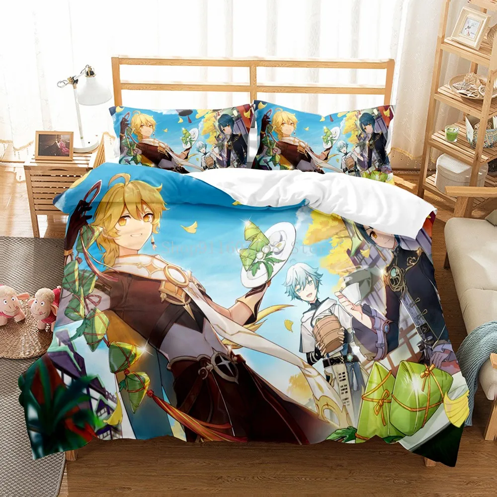 

Cartoon Bedding Set Genshin Impact Game Kids 3d Duvet Cover Set Comforter Bed Linen For Children Boy Decor Bedclothes
