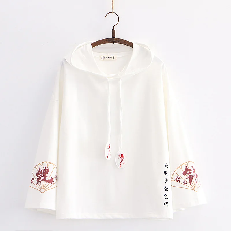 

New Autumn Women Sweatshirts Harajuku Preppy Style Hooded Drop Shoulder Flare Sleeve Letter Printed Loose Hoodies for Student