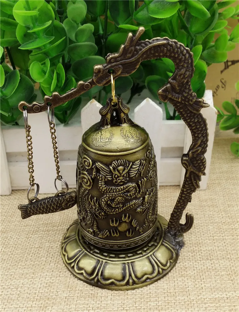 Буддизм храм латунь Медь колокольчик с драконом часы резные статуя Лотос Будда
