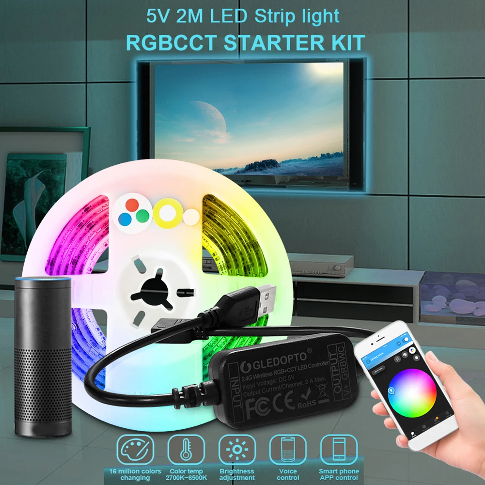 GLEDOPTO ZigBee мини RGB + CCT контроль ler DC 5V Смарт приложение Голосовое управление