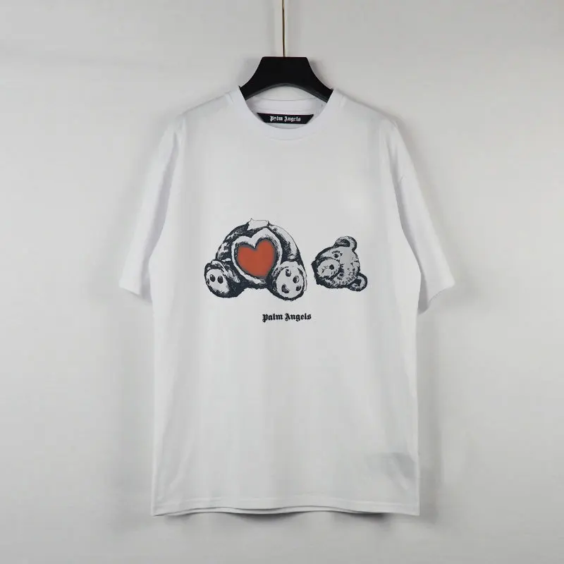 

Street tide palm Angel casual round neck short sleeve T-shirt PA Brokeback bear teddy bear smiley face letter Half Sleeve Tee