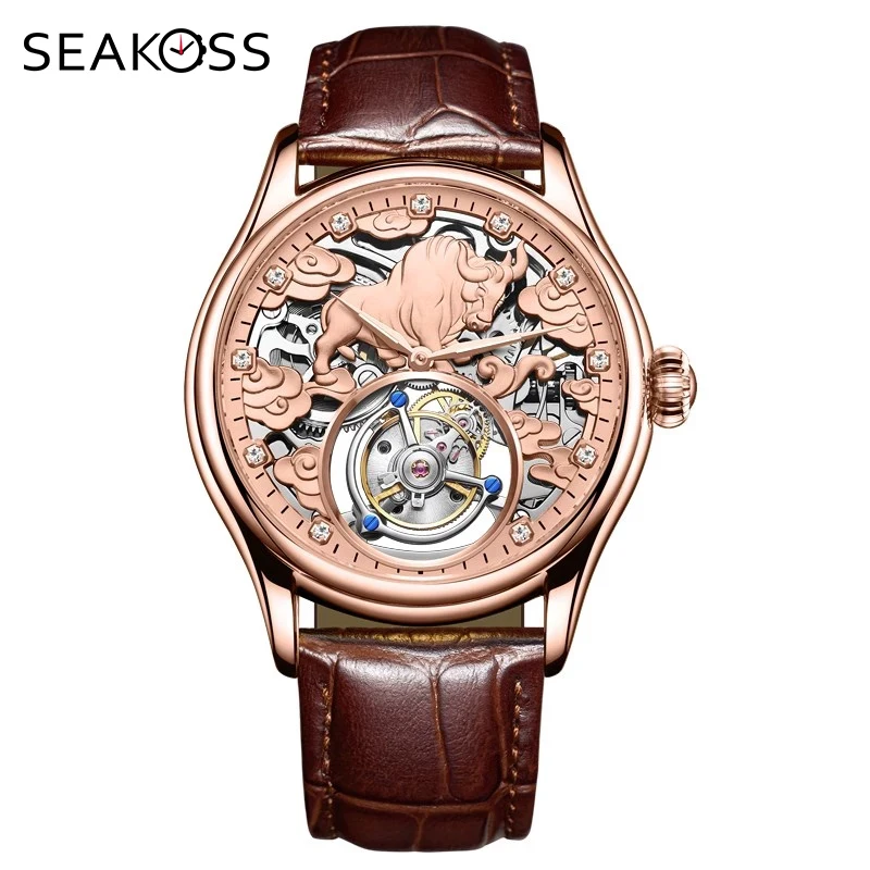Часы Zodiac Cow Skeleton Tourbillon мужские часы с сапфировым циферблатом механические