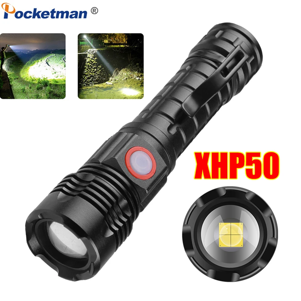 

Суперъяркий светодиодный фонарик XHP50 из алюминиевого сплава, фонарик с USB-зарядкой, уличный водонепроницаемый фонарик, фонарик для кемпинга