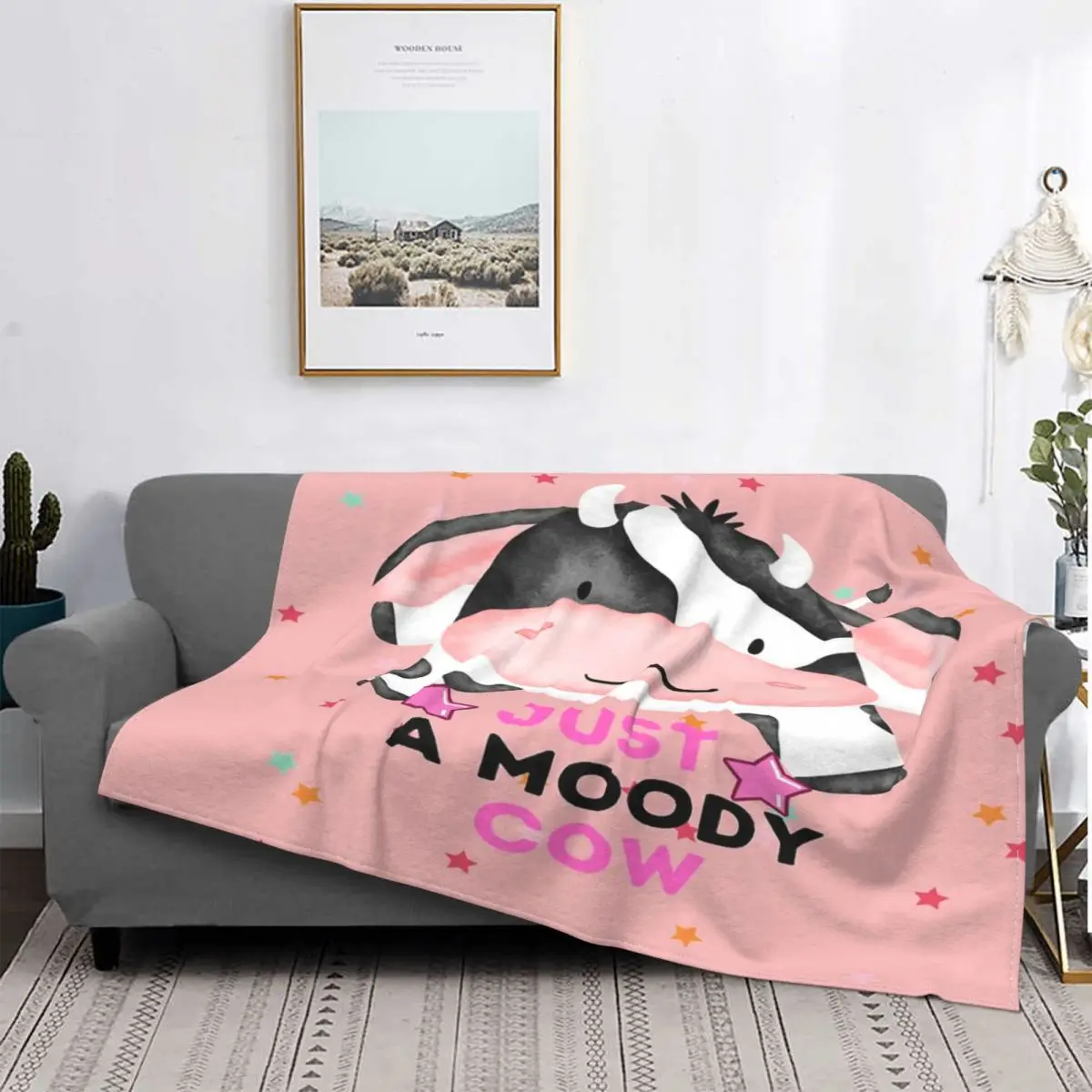 

I'M A Moody Cow-Manta de acuarela, colcha, edredones A cuadros, manta térmica de felpa de Anime, manta pickick