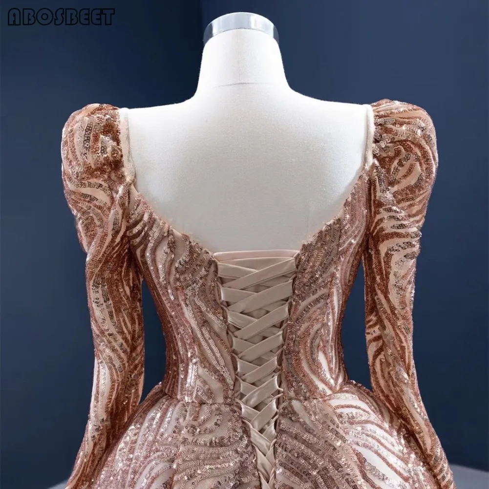 

Prom Dresses 2021 Luxury Long Sleeve Dress Women Formal Evening Gown with Train Lace Up Back Vestidos De Fiesta V Neck