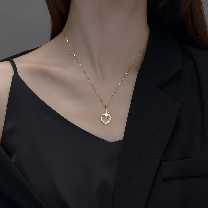 Новинка 2022 ожерелье с подвеской в виде звезды и сверкающей циркониевой Луны