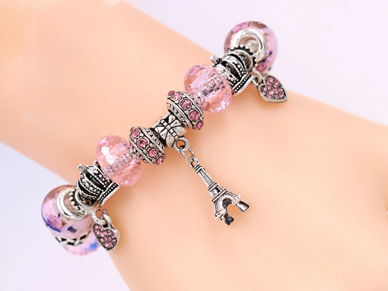 Романтический розовый сердце с украшением в виде кристаллов Браслеты бисером