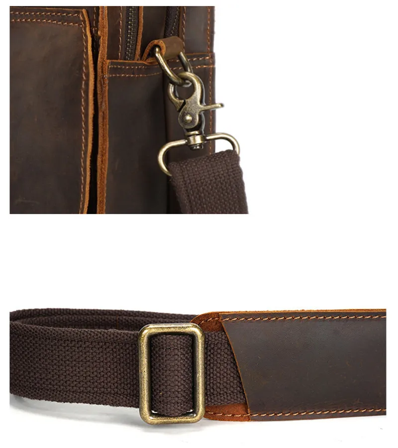 Retro fashion high quality Crazy Horse leather men's portable briefcase designer work business laptop shoulder messenger bag