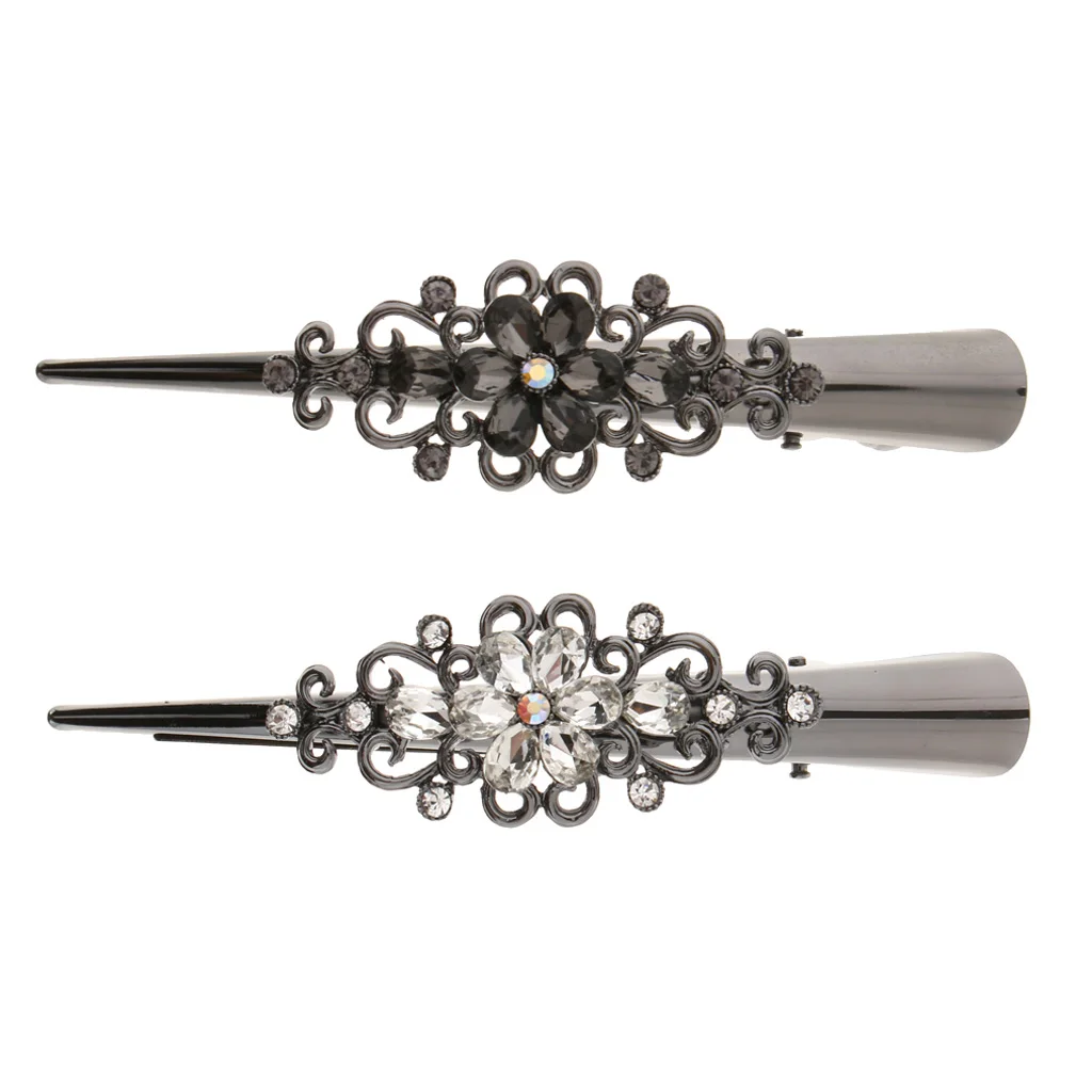 

2Pcs Vintage Elegant Jewelry Crystal Metal Alligator Clips Duckbill Rhinestone Hair Clip Hairpins Crocodile Hair Clips Grips