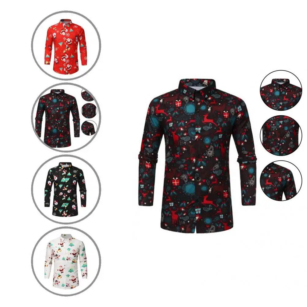 

Stylish Snowflakes Snowman Print Casual Shirt Party Shirt Buttons Closure Handsome