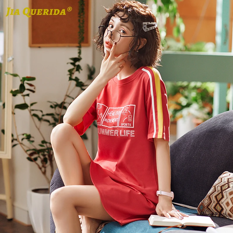 Женская пижама в стиле преппи летняя из 100% хлопка с короткими рукавами и красным