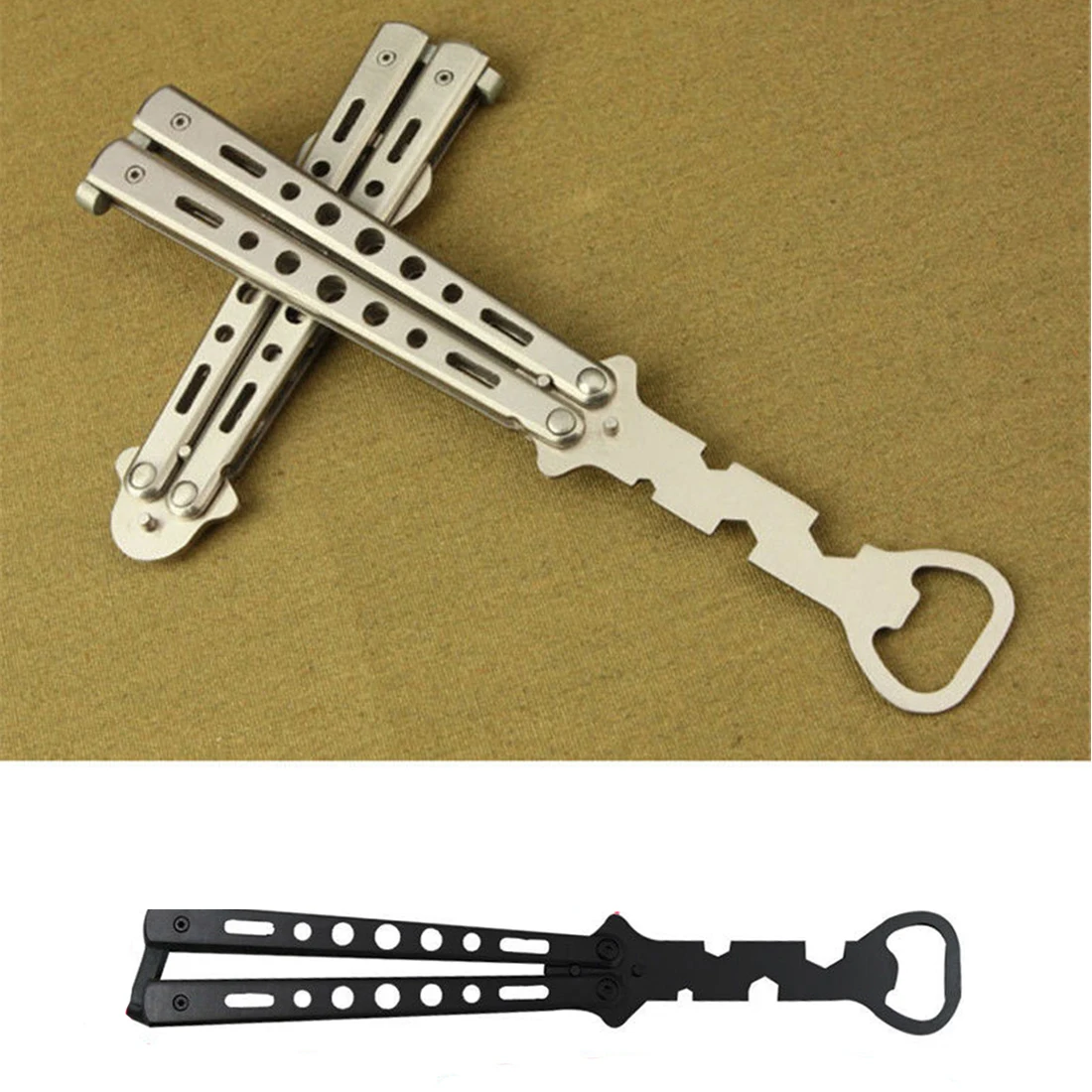 

Beer multifunctional bottle opener butterfly knife stainless steel training knife folding throwing trainer toy more bladeless