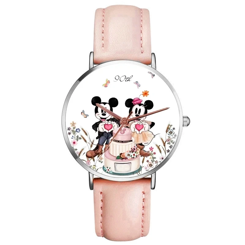 

Cartoon Mouse Style Children's Watches Students Kids Pink Leather Quartz Wristwatch