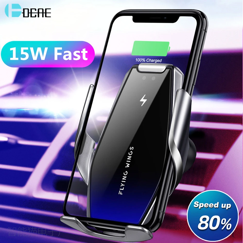 

DCAE 15 Вт автоматическое зажимное беспроводное автомобильное зарядное устройство для iPhone 11 12 13X8 Samsung S21 S20 S10 Qi держатель для телефона с быстрой...