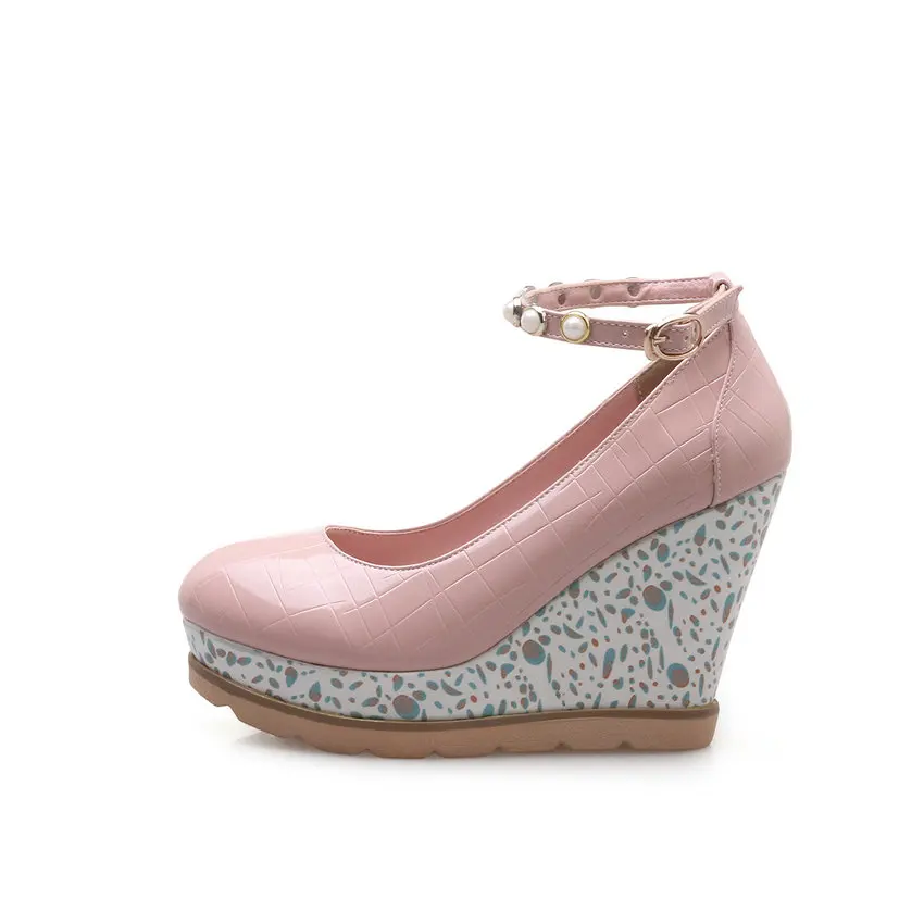 ESVEVA 2018 Women Pumps Wedges Heels PU Leather Buckle Strap Round Toe High Platform Shoes for Size 34-42 | Обувь