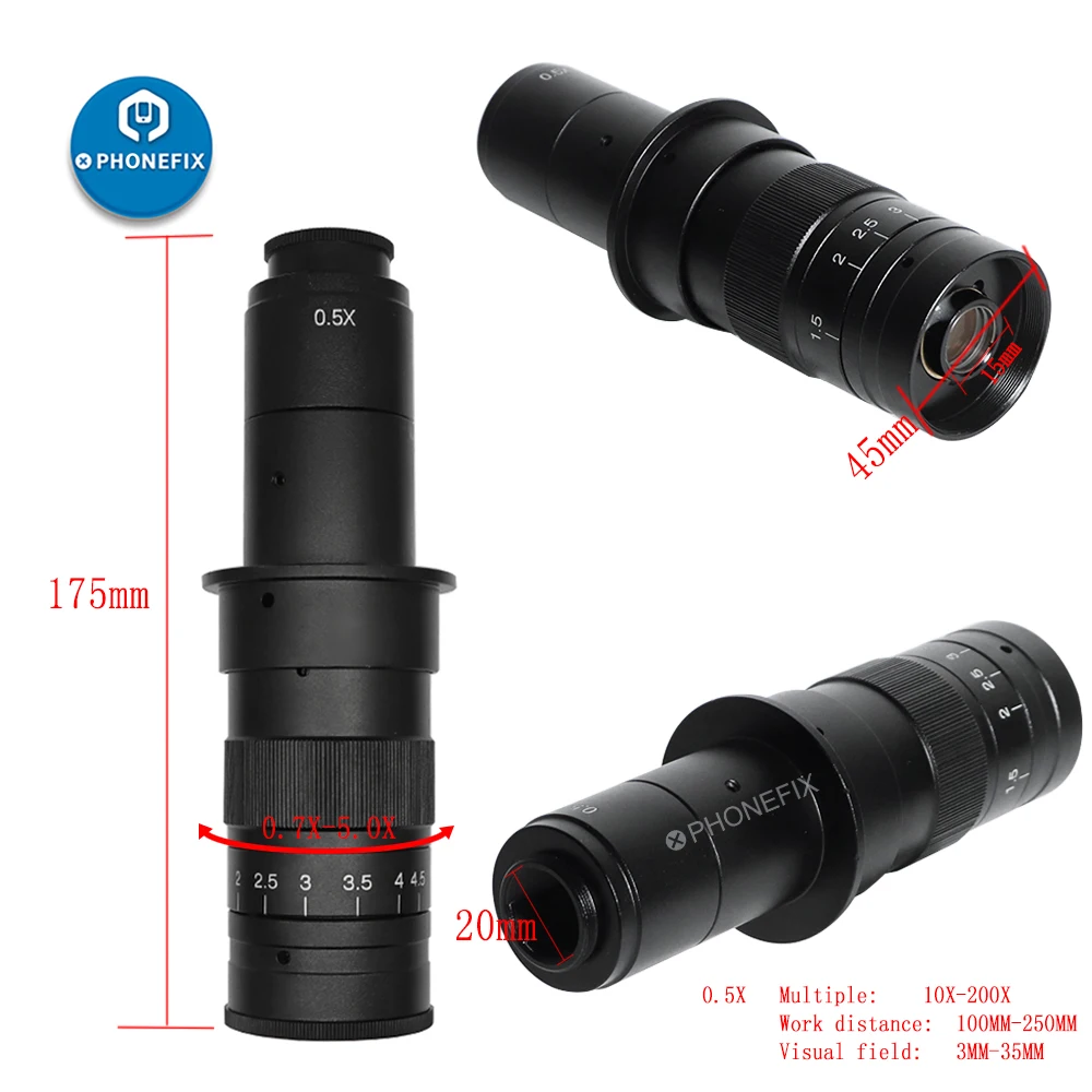 

130X 200X 250X C-Mount Industry Microscope Adapter Adjustable Zoom Electronic Eyepiece Lens for Microscopio HDMI VGA Camera