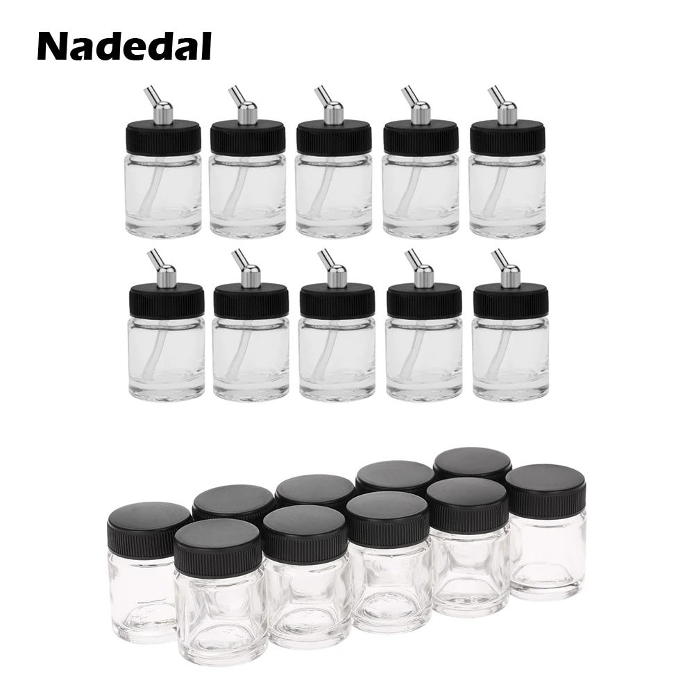 

10pcs Nail Airbrush Pot Glass Bottles 3/4oz 22cc Air Brush Paint Makeup Bottle Jars with Lid Airbrush Art Drawing Tool Accessory