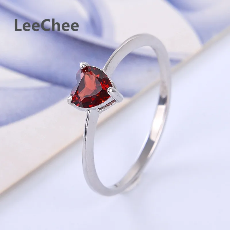 LeeChee 100% Кольцо с натуральным гранатом серебряное кольцо WineRed драгоценным камнем