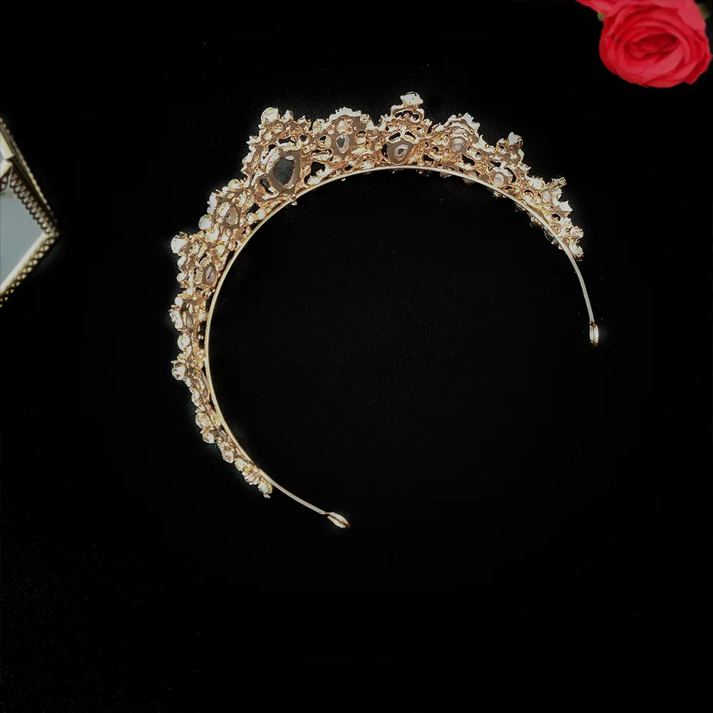 

Baroque Green Crystal Water Drop Bridal Wedding Jewelry Sets Rhinestone Crown Tiaras Earrings African Beads Jewelry Set