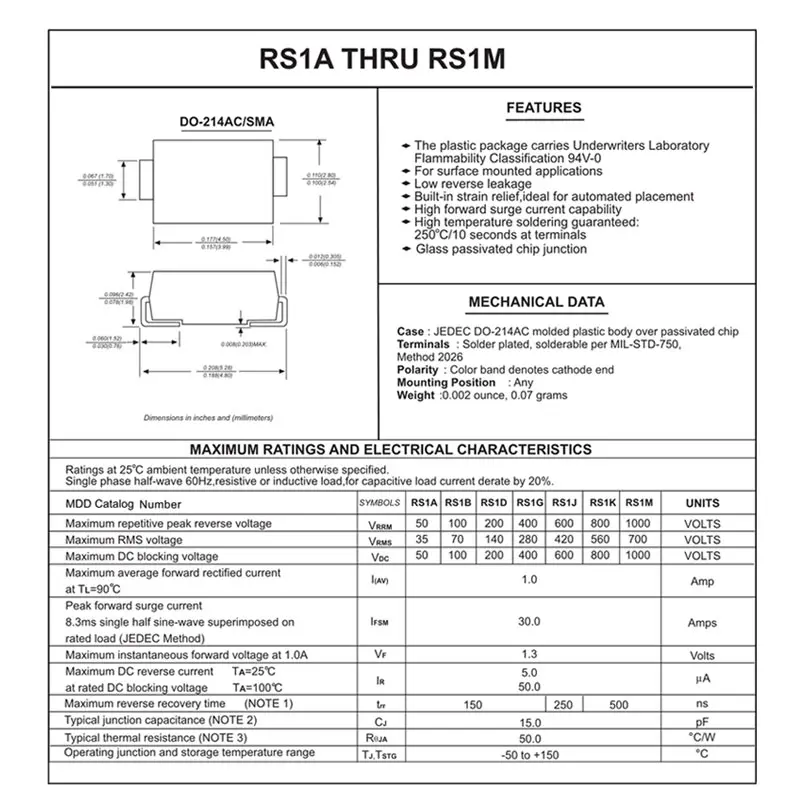 50 шт. SMD диод восстановительный выпрямитель DO-214AC RS1K RS1J RS1B RS1M RS1G RS2M RS1D RS1A 1A 50V 100V 200V 400V 600V 800V 1000V SMA on.