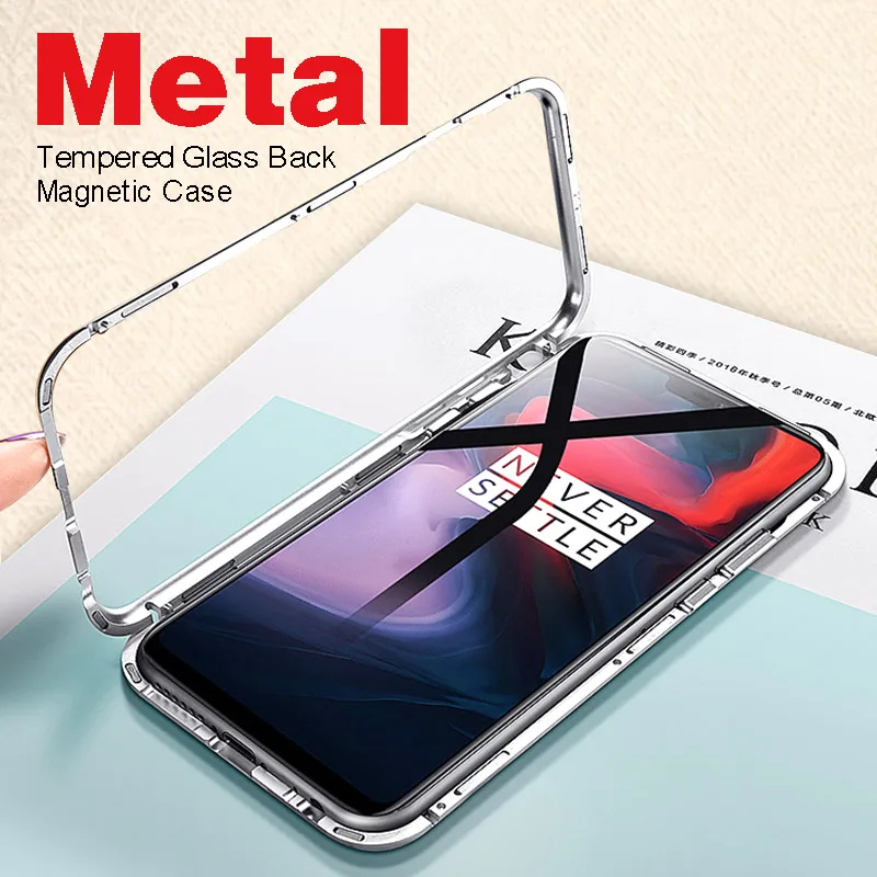 Магнитный чехол для One Plus 6 6T металлическая рамка флип 5T iPhone 7 8 X XS XR стеклянная