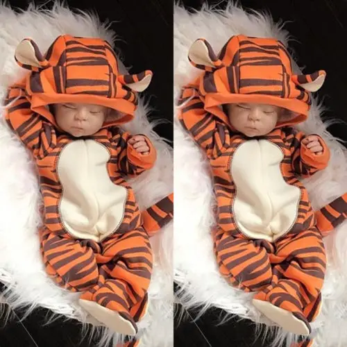 Милый комбинезон на молнии с капюшоном для новорожденных мальчиков и девочек