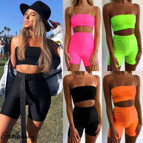 Женский укороченный топ из 2 предметов обтягивающие шорты вечерние Клубные