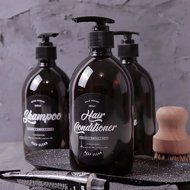 

500ml PET Liquid Soap Bottle Brown Bathroom Shower Gel Refillable Bottle Shampoo Shampoo Conditioner Lotion Press Dispenser