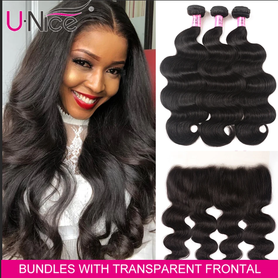 Волосы UNICE 13x6 прозрачные кружевные фронтальные с пучками бразильские объемные