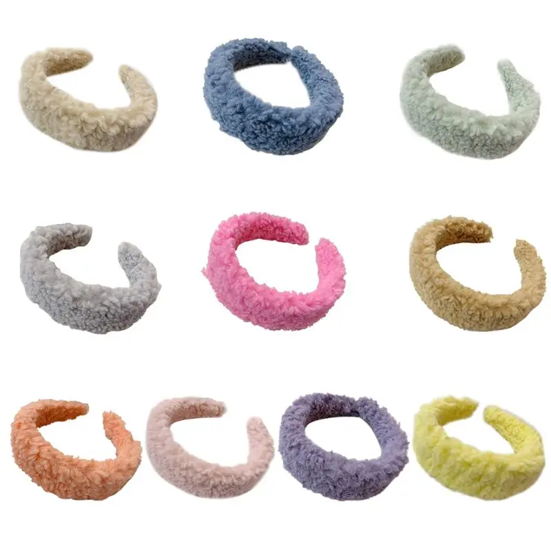 

New Winter Teddy Style Thick Headband Bright Candy Color Plush Warm Wide Hair Hoop