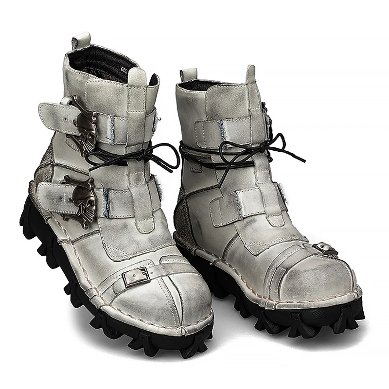 Мужские сапоги из натуральной кожи с черепом в готическом стиле панк мотоботы