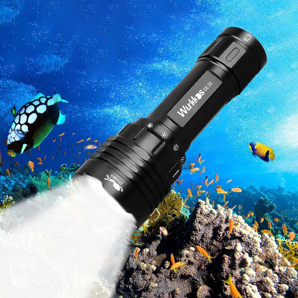 

DL30 Dive Light 21700 LED Flashlight Underwater Scuba Diving Torch 3600lm Triple LH351D High CRI Magnetic Control Ring Switch