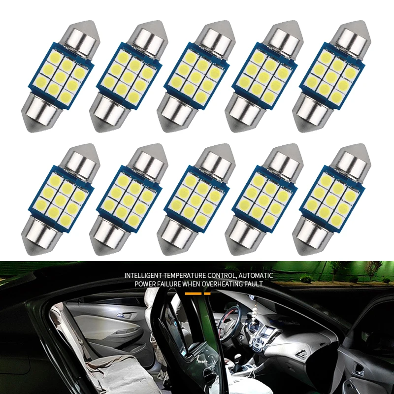 

10Pcs C5W C10W LED Bulbs Canbus NO ERROR Festoon-31MM 36MM 39MM 41MM 3030 chip Car Interior Dome Light Reading Light Parking 12V
