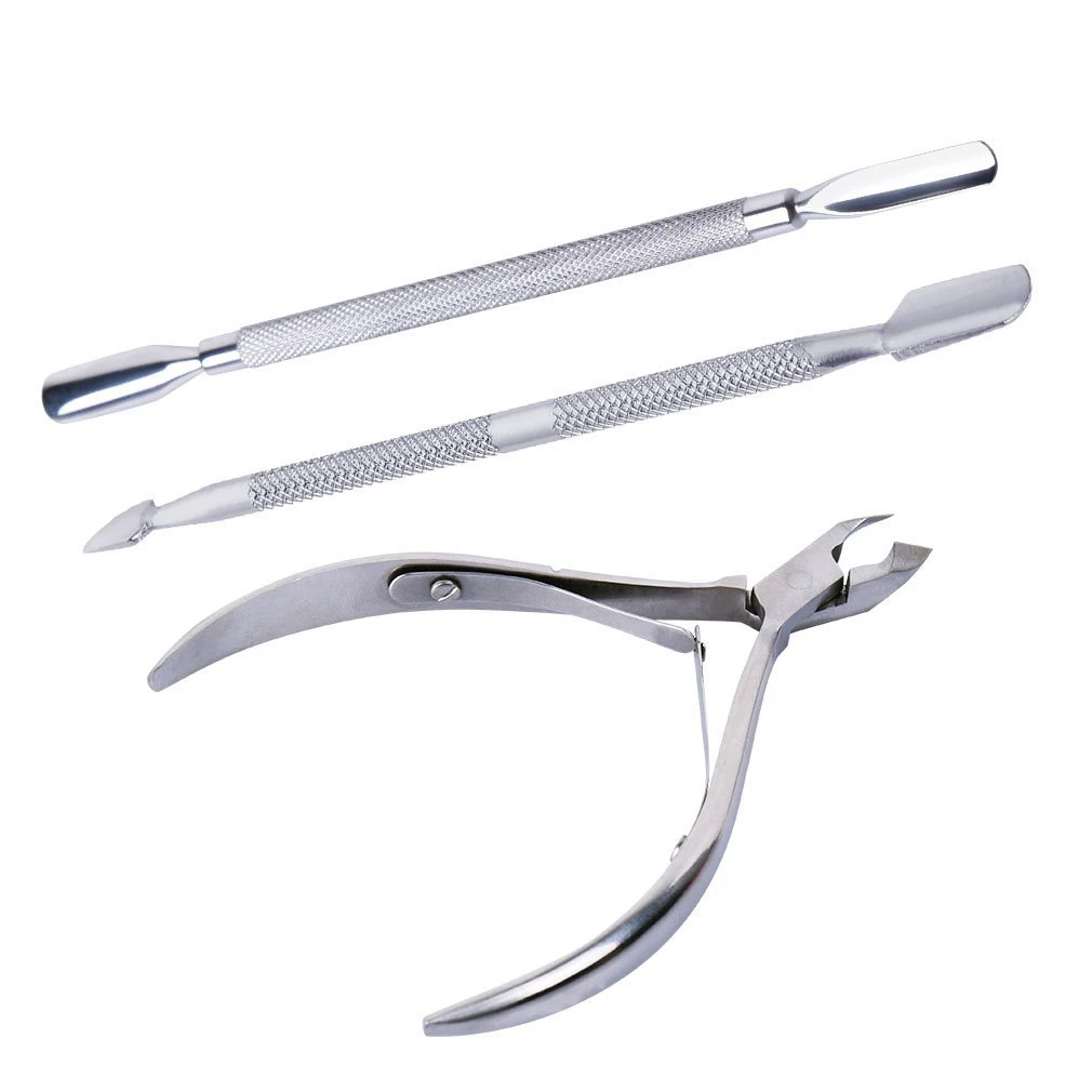 

3 pcs Stainless Steel Nail Cuticle Spoon Pusher Remover Cutter Nipper Clipper Cut Remover Cutter Trimmer Art Manicure Tool