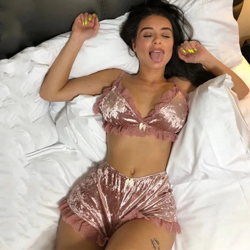 Комплект пижамный Женский бархатный с V-образным вырезом комплект из 2 предметов