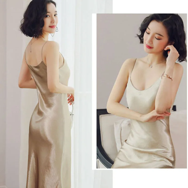 Ночная рубашка платье для сна женское имитация шелка длинное элегантное невесты