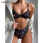 Новинка 2021, купальник-бикини с высокой талией, женский сексуальный купальник с принтом бабочки, летний комплект бикини из двух предметов, женский купальный костюм