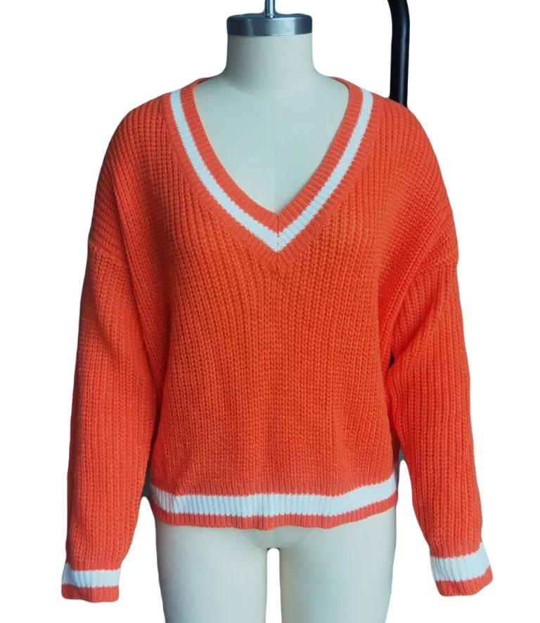 

Sweater Women Autumn And Winter 2021 Casual V-Neck Color-Blocking Pullover Long-Sleeved Fashion Multi-Color Sweaters T169
