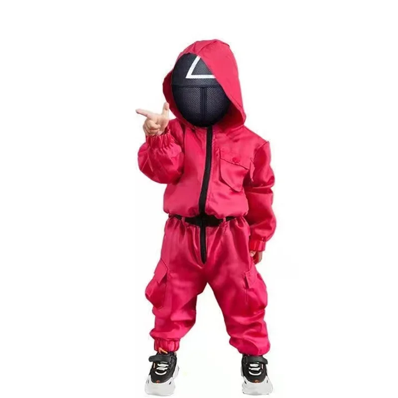 

2021 Spring New Kids Clothes Long Sleeve Casual Loose Children Jumpsuit Squid Game Cos Clothing 3-piece set Ins